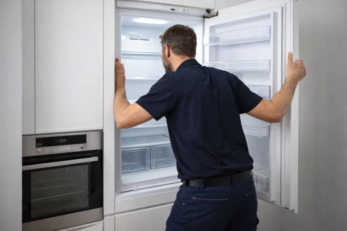Technicien en intervention dans un frigo en panne