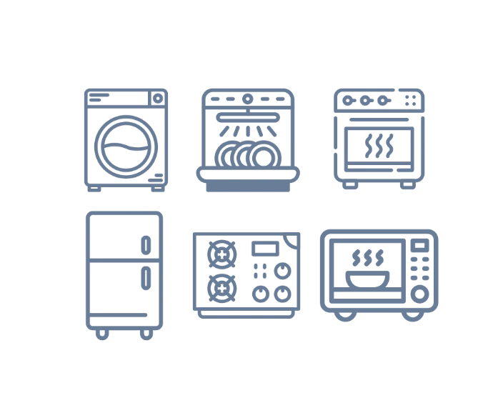 lave-linge, machine à laver, frigo, réfrigérateur, four, hotte, taque de cuisson